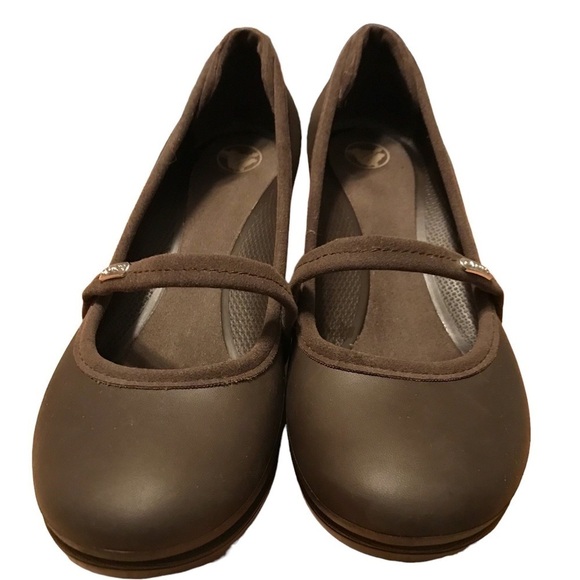 Crocs Mary Jane Style Wedge Heels Woman’s Size 9 Brown Taupe - Picture 1 of 9